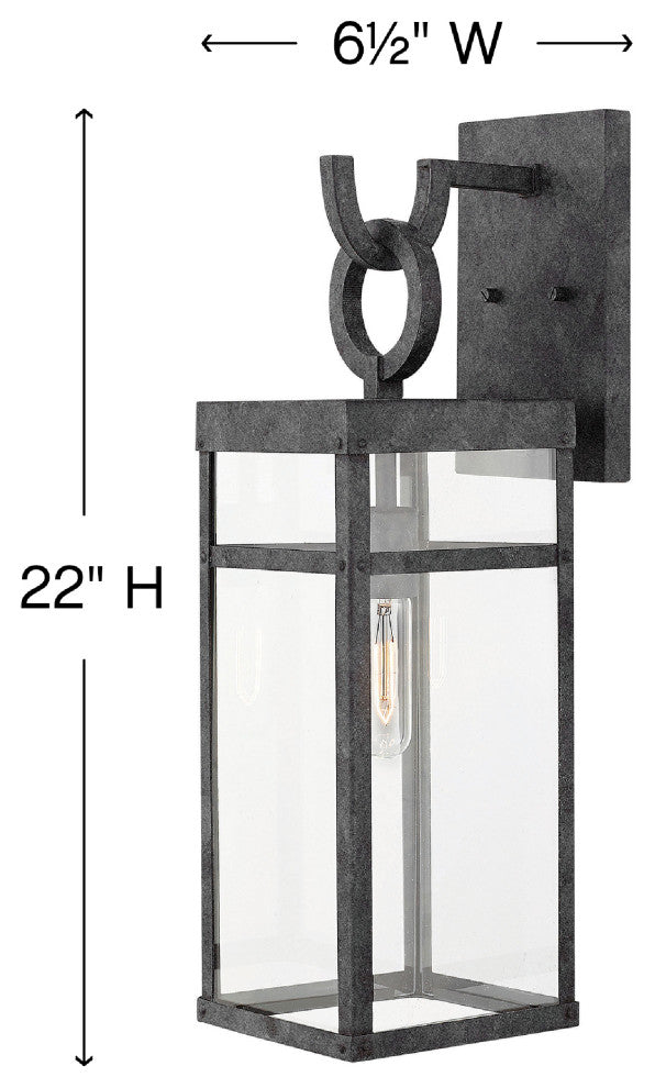 Hinkley Porter 22" Medium Outdoor LED Wall Mount Lantern, Aged Zinc