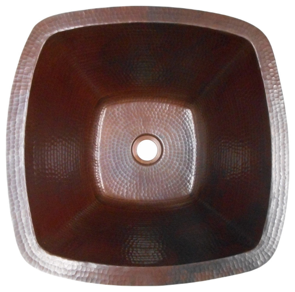 Aged Copper 15" Square Copper Bathroom Sink with Hammering