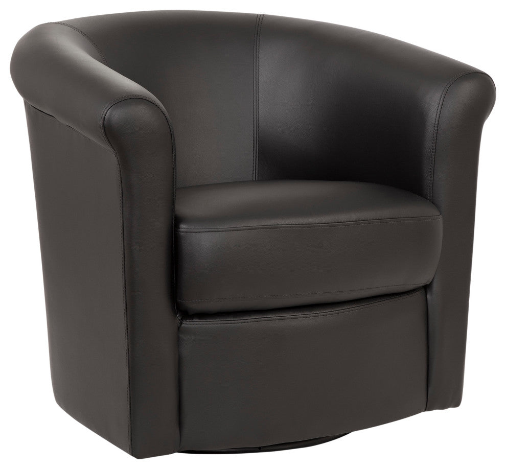 Marvel 360 Swivel Barrel Chair by Grafton Home, Matte Black Faux Leather