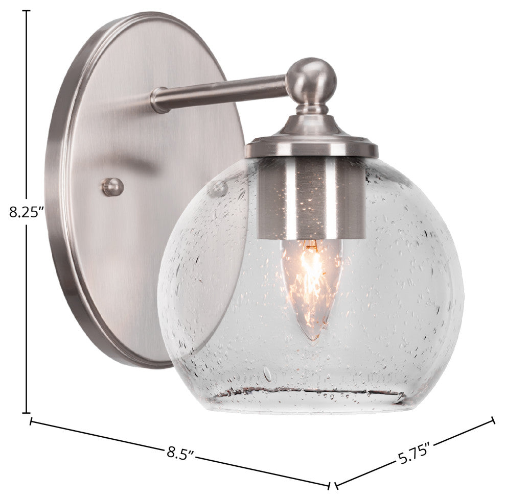 Capri 1-Light Wall Sconce, Brushed Nickel/Clear Bubble