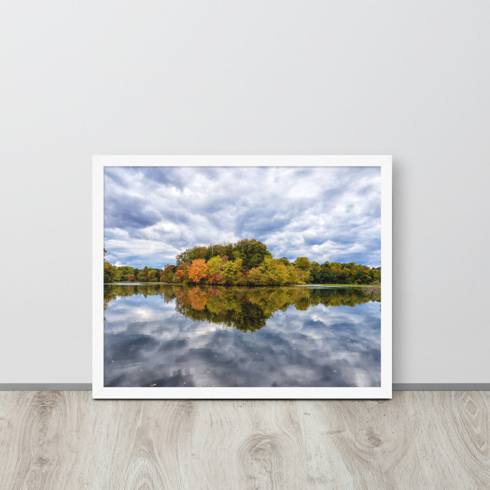 Autumn Reflections Rural Landscape Framed Photo Paper Wall Art Prints, White, 16" X 20"