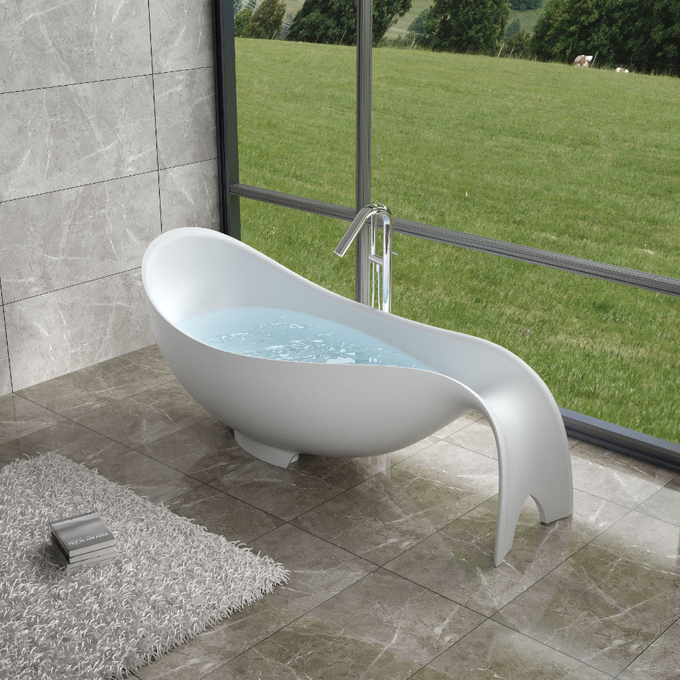 80" Polystone Mermaid Free-Standing Bathtub, Matte White, No Faucet