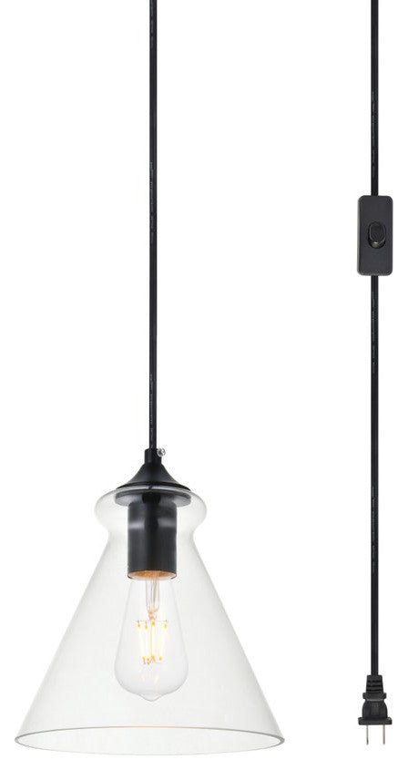 Dakota 1-Light Black Plug-In Pendant With Clear Glass