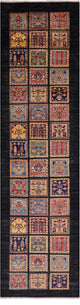 2' 6" X 9' 8" Persian Garden Design Black Hand Knotted Runner Rug Q10694