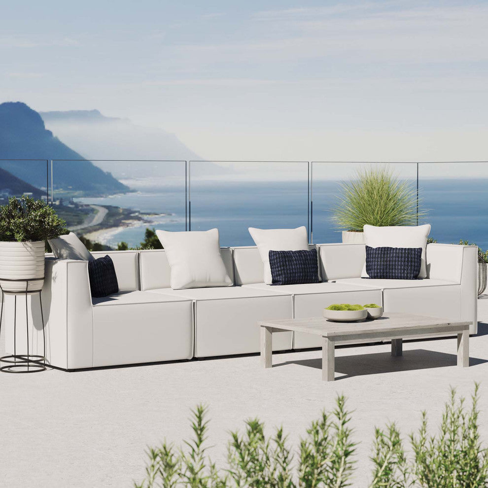 Lounge Sectional Sofa Set, Fabric, White, Modern, Outdoor Patio Balcony Garden