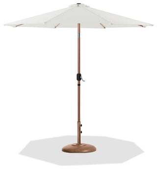 Fiji Patio Umbrella and Base, White, Teak Pole, Teak Cozumel Base