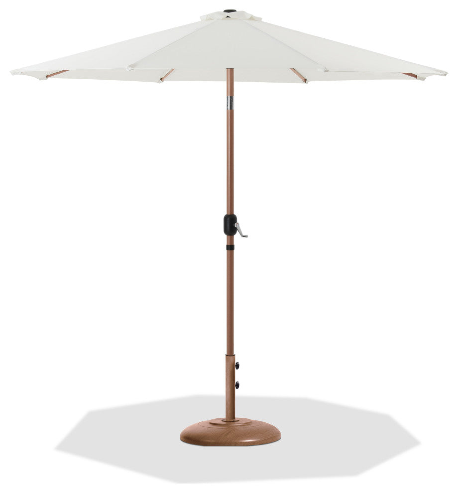 Fiji Patio Umbrella and Base, White, Teak Pole, Teak Cozumel Base