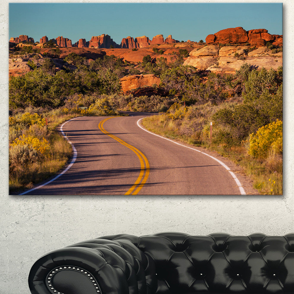 Road in Rocky American Prairie, Landscape Canvas Art Print, 40"x30"