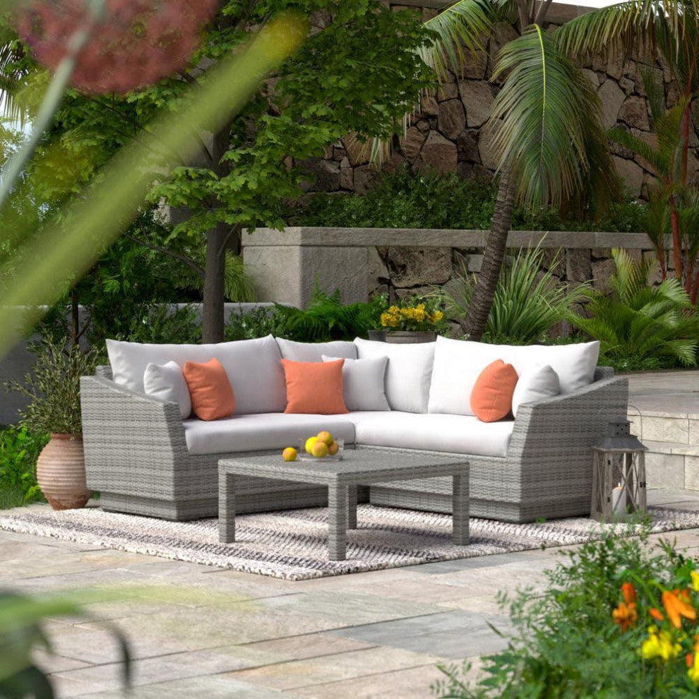 Cannes 4 Piece Sunbrella Corner Sectional Set, Cast Coral