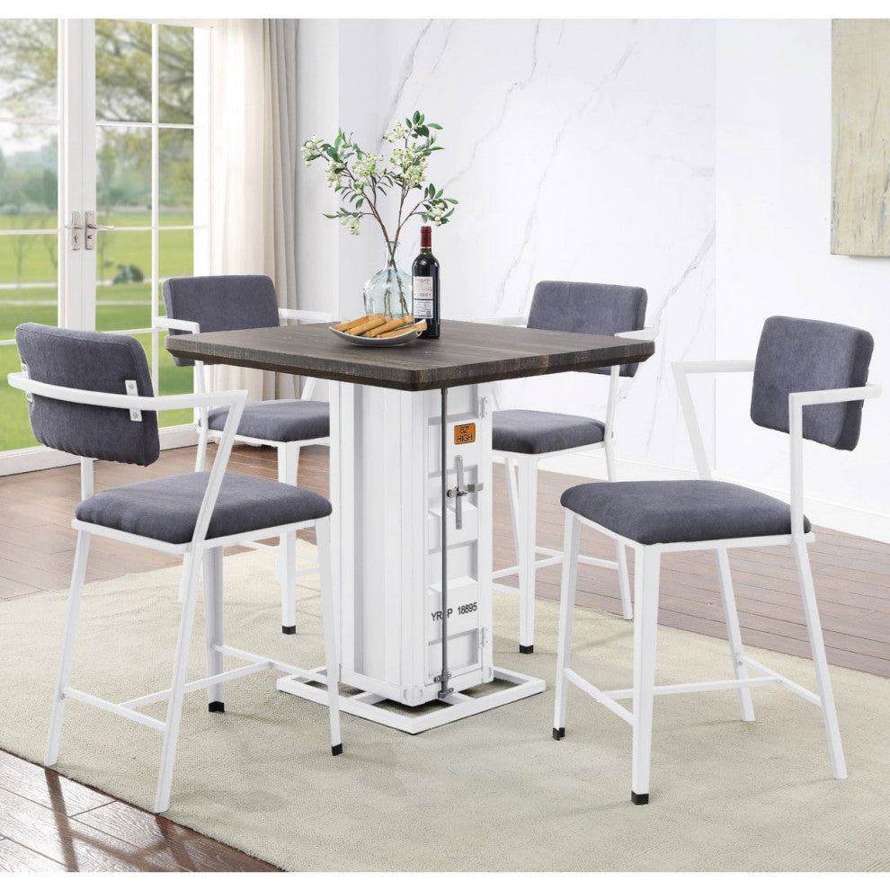 Set of 2 Gray Fabric Counter Height Chair, White Finish