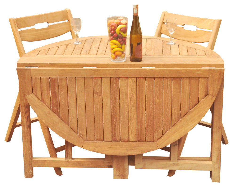 3-Piece Outdoor Teak Dining Set: 48" Butterfly Table, 2 Surf Folding Arm Chairs