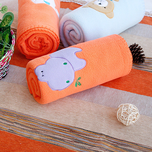 Purple Hippo - Orange Applique Coral Fleece Baby Throw Blanket (29.5"-39.4")