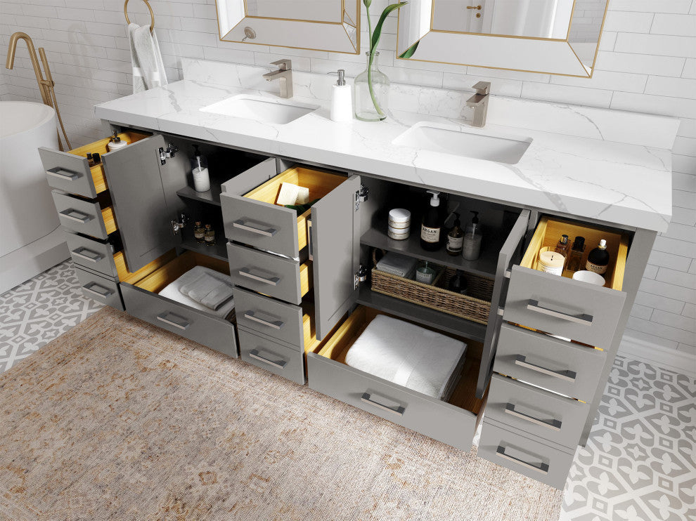 Malibu 84 Double Sink Bath Vanity in Elephant Skin Gray 2" Piatra Gray