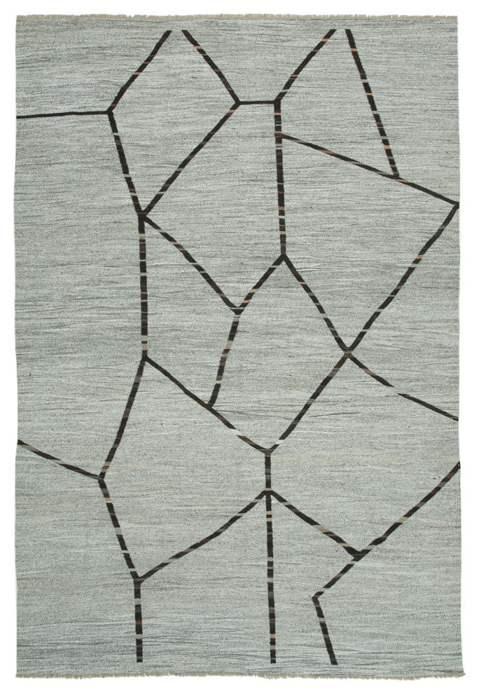 Rug N Carpet - Handmade Turkish 9' 10'' x 14' 8'' Modern Design Wool Kilim Rug