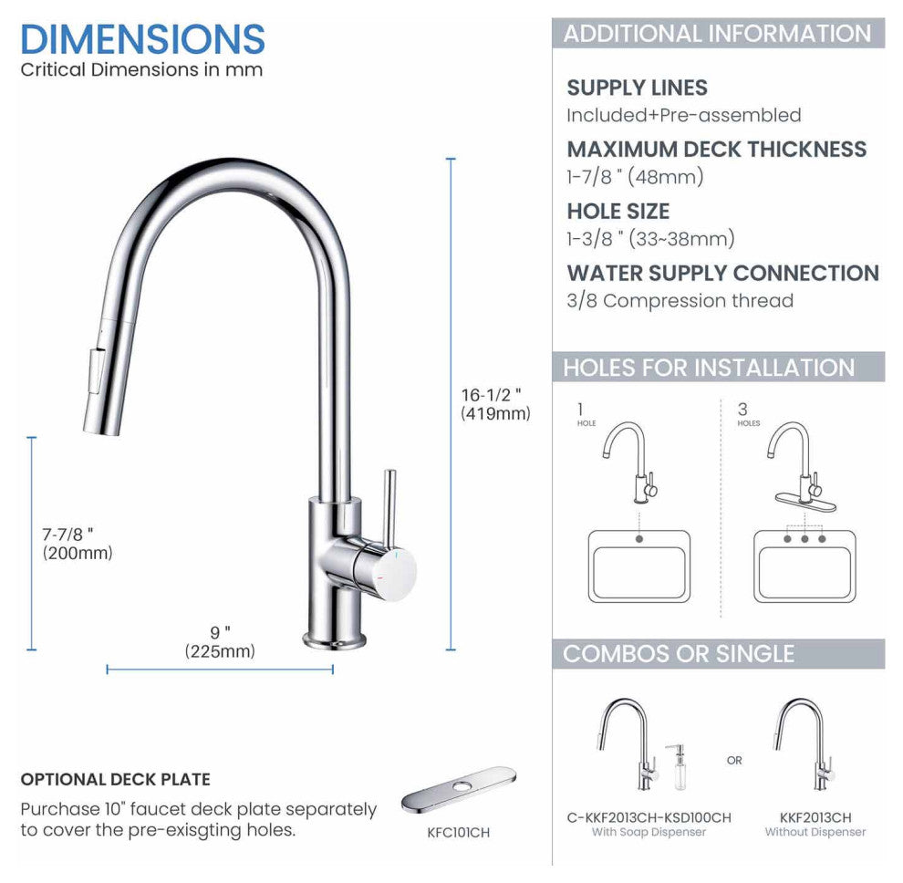 Circular Single Handle Pull Down Kitchen Faucet, Chrome