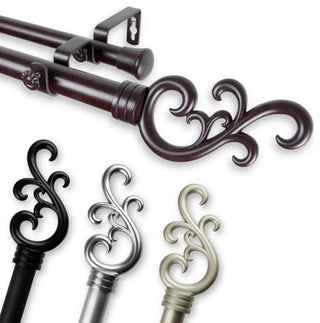 Naureen 1" Double Curtain Rod, Mahogany, 66-120"