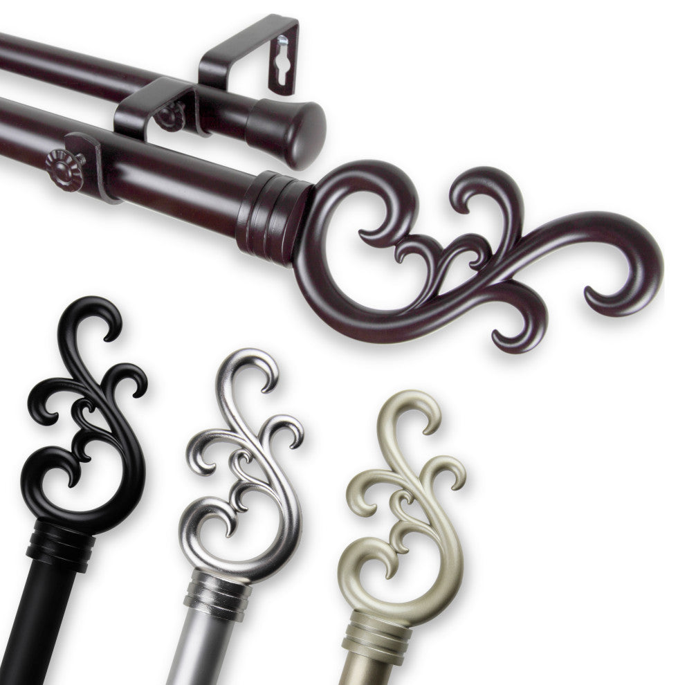 Naureen 1" Double Curtain Rod, Mahogany, 66-120"