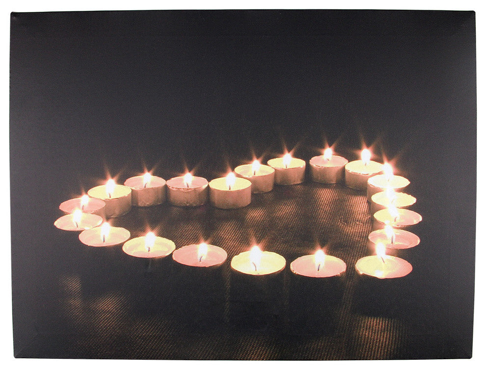 8 LED Rustic Lodge Heart Shaped Candles Scene Canvas Wall Hanging, 15.75"