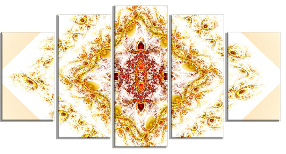 Yellow Rhombus Fractal Design, Contemporary Wall Art Canvas, 60"x32", 5 Panels
