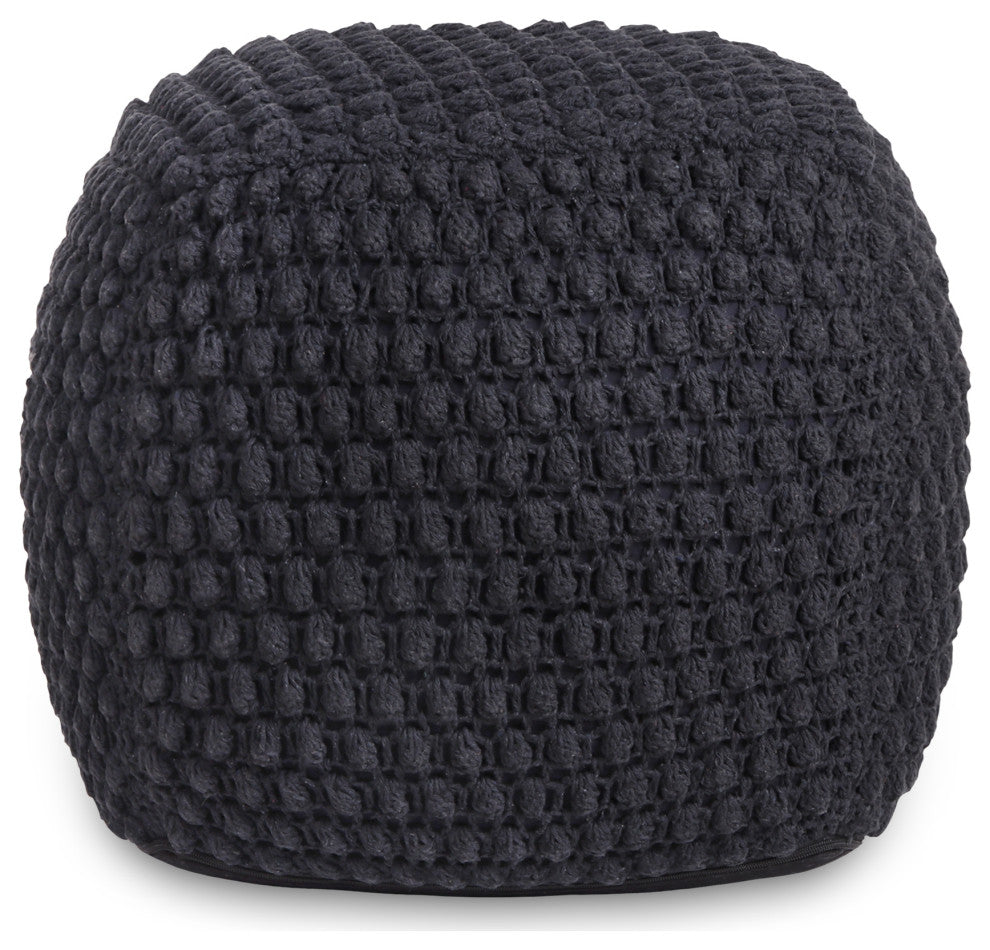 Loft Lyfe Theodora Ottoman, Hand Knitted, Cotton Yarn, Black