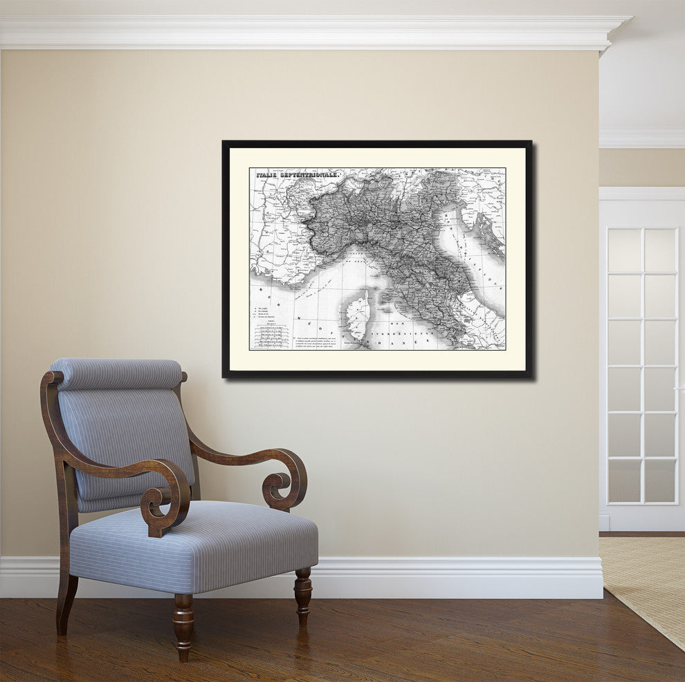 North Italy Vintage B&W Map Canvas Print, 28"x37"