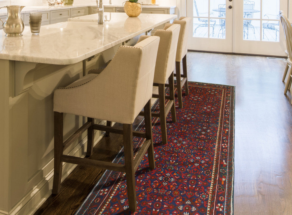 Fine Vintage Distressed Yale Blue/Red Runner, 3'9 x 9'7