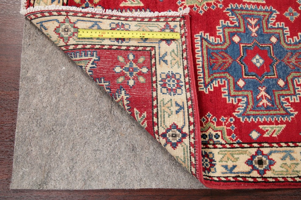 Traditional Oriental Kazak Hand-Knotted Pakistani Runner Rug, Red, 6'1"X2'0"