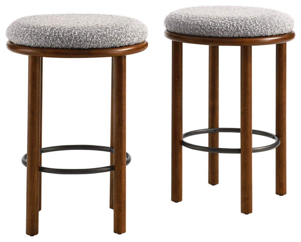 Fable Boucle Fabric Counter Stools - Set of 2 - Walnut Taupe