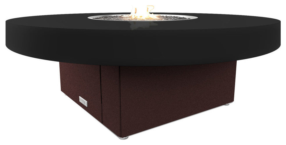 Circular Fire Pit Table, 48 D, Propane, Black Powdercoat Top, Dark Cherry
