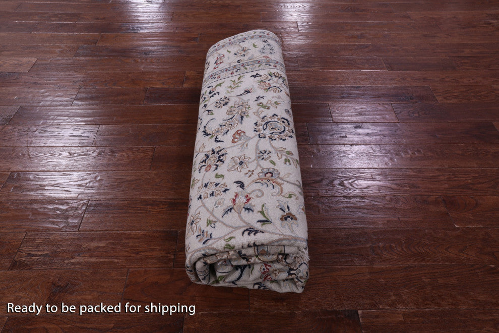 7' Square Wool & Silk Hand-Knotted Persian Nain Rug - Q14752