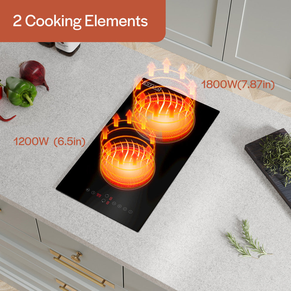 Built-in 12" 2 Elements Smooth Surface, Radiant Black Electric Cooktop