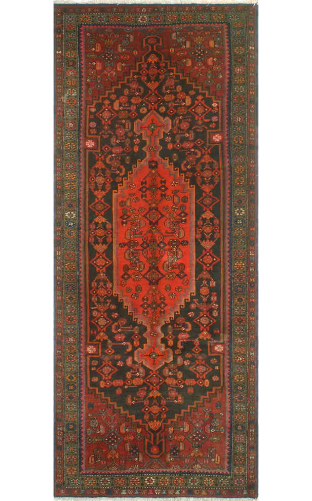 Fine Vintage Distressed Kent Rust/Charcoal Runner, 4'0x9'11
