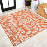 Nevis Palm Frond Indoor/Outdoor, Orange/Cream, 5' Square