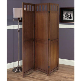 Pemberly Row Transitional Solid Wood Folding Screen in Antique Walnut