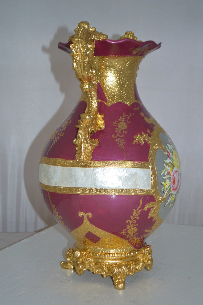 decoration Vase Gold and Pink -  Size: 12"L x 9"W x 17"H.