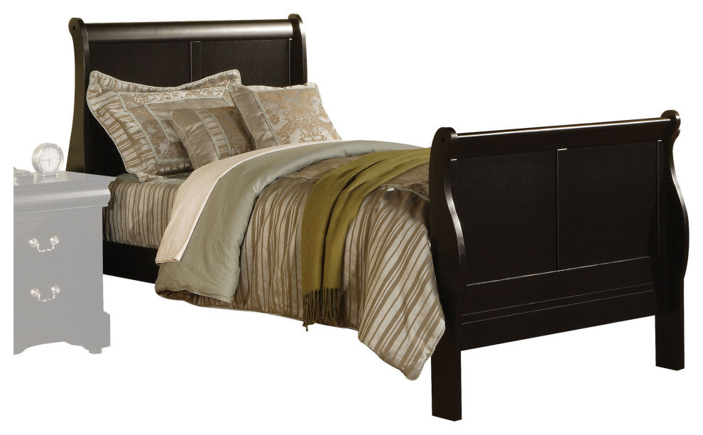Paneled Full Size Bed with Sleigh Headboard and Footboard, Black