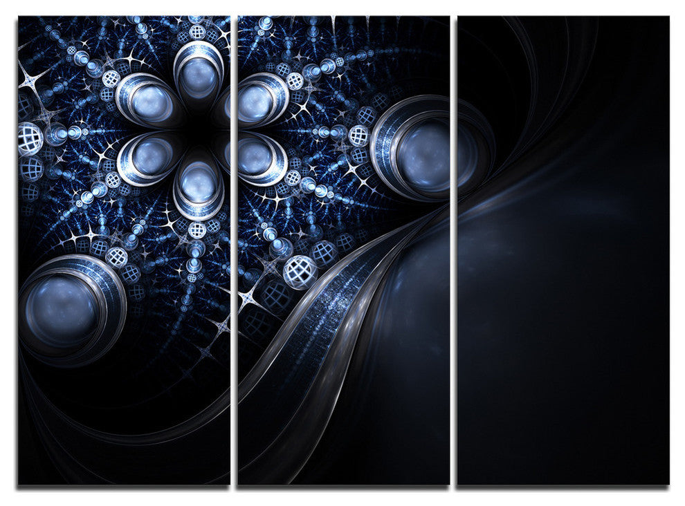 "Glittering Curvy Stylish Fractal Flower" Metal Wall Art, 3 Panels, 36"x28"