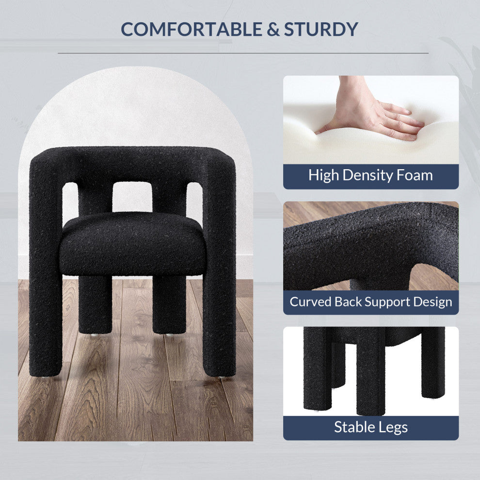 Boucle Chair, Linen Dining Chair with Barrel Sidearms and Back (Black)