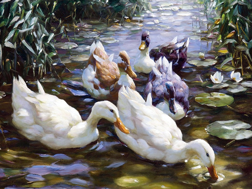 Tile Mural, Five Ducks By Alexander Koester Birds Lake River Ceramic, Matte