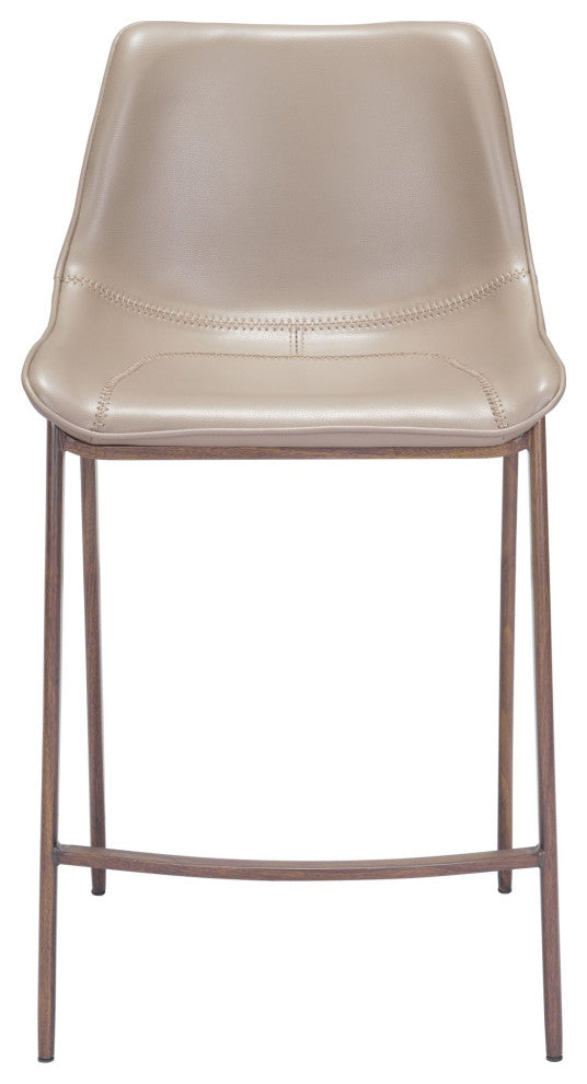 Counter Stool Chair, Set of 2, Faux Vinyl Leather, Steel, Gray, Walnut