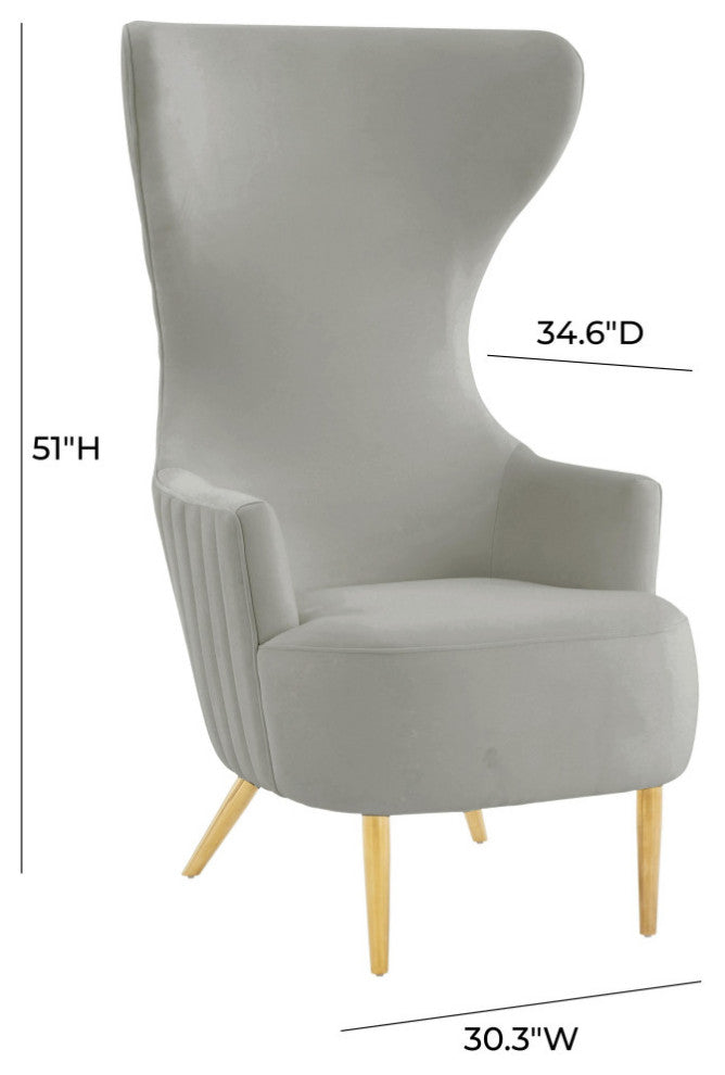 Julia Grey Velvet Channel Tufted Wingback Chair