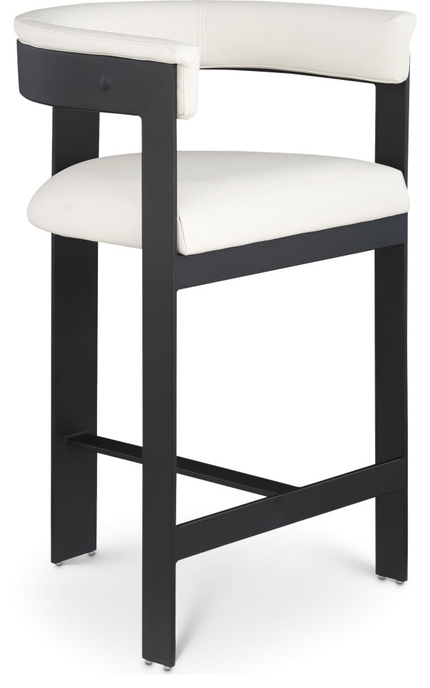 Romeo Upholstered Counter Stool, Set of 2, Cream, Vegan Leather, Matte Black