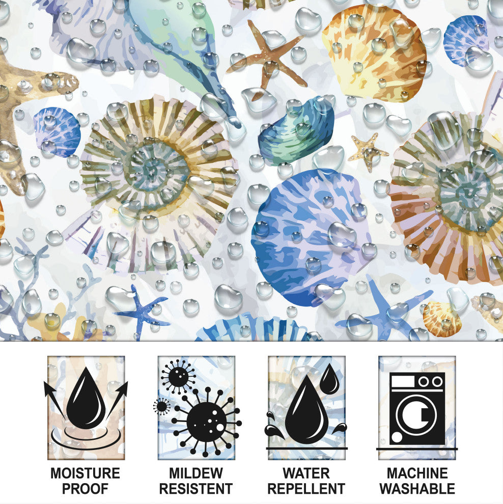 Nautical Seashells Shower Curtain, 72"x72", Ocean Blue