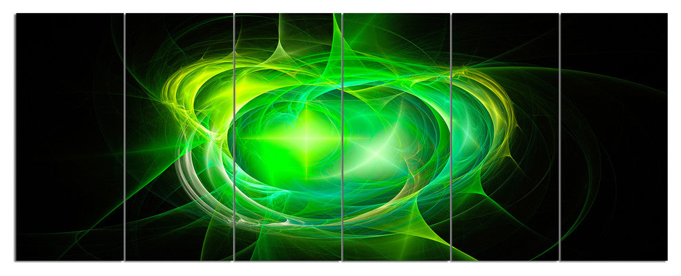 Green Fractal Explosion Supernova, Abstract Canvas Art Print, 70"x28", 6 Panels