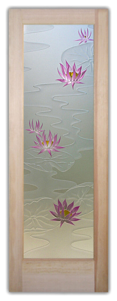Interior Prehung Door or Interior Slab Door - Lily Pads & Lotus - Primed -...