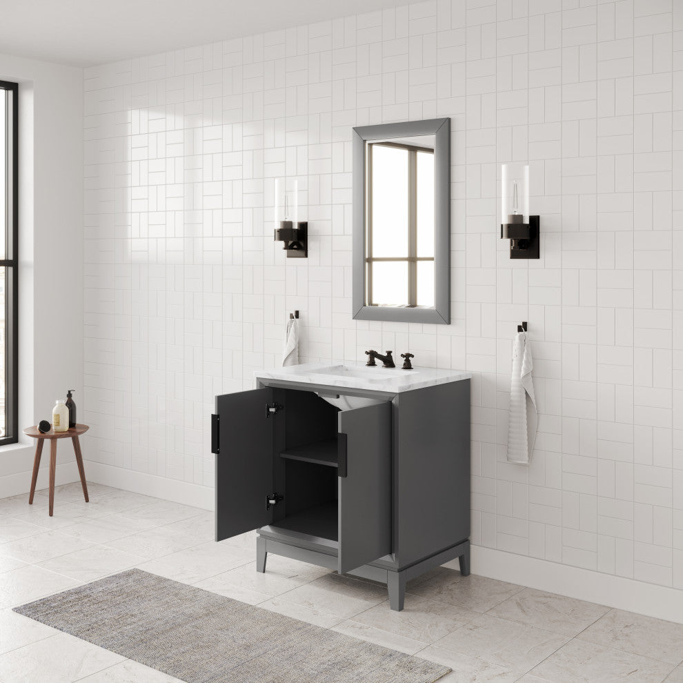 Elizabeth 30" Single Sink Carrara White Marble Vanity, Cashmere Gray