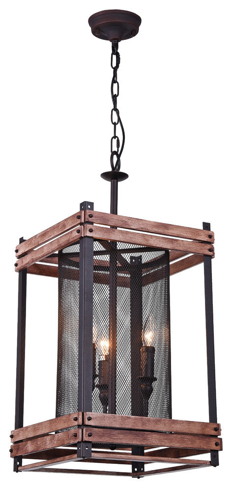 Black Iron Rustic Boxed Lighting Fixture With Wood Frame