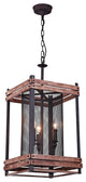 Black Iron Rustic Boxed Lighting Fixture With Wood Frame