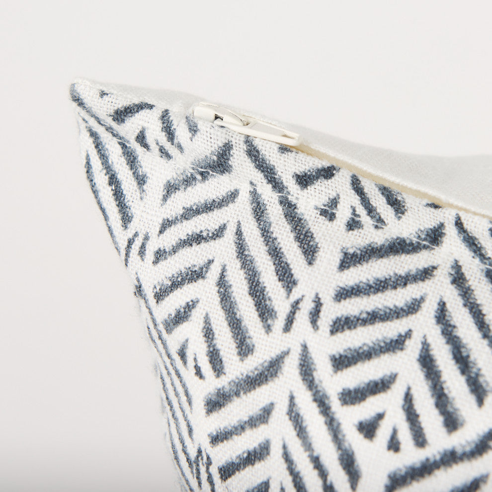 Jennelle Cream With Indigo Print Linen Square Decorative Pillow Cover