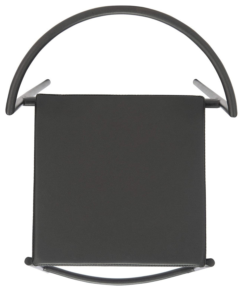 Set of 2 Counter Stool, Sleek Metal Frame & Square Vegan Leather Seat, Black